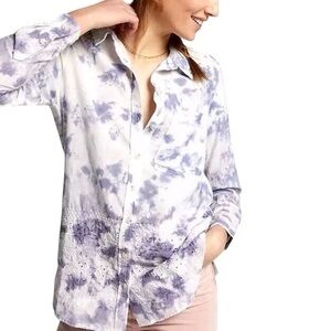 Anthropologie Pilcro Cate Tie Dye Button Down Shirt Top Eyelet Detail Women's XS